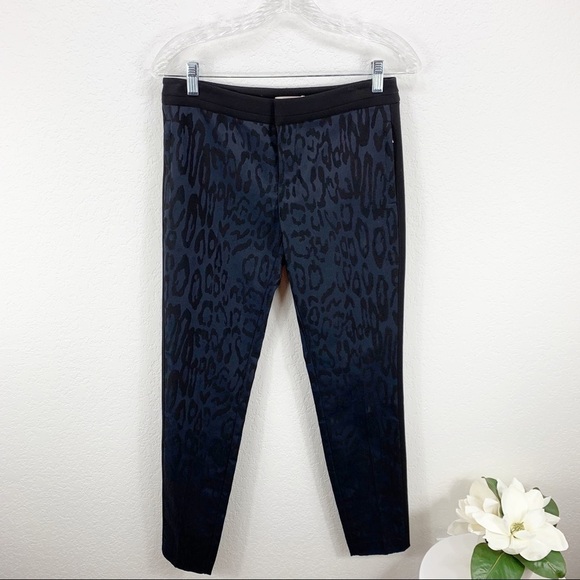 Rebecca Taylor Leopard Print Brocade Pants Navy - Picture 2 of 9